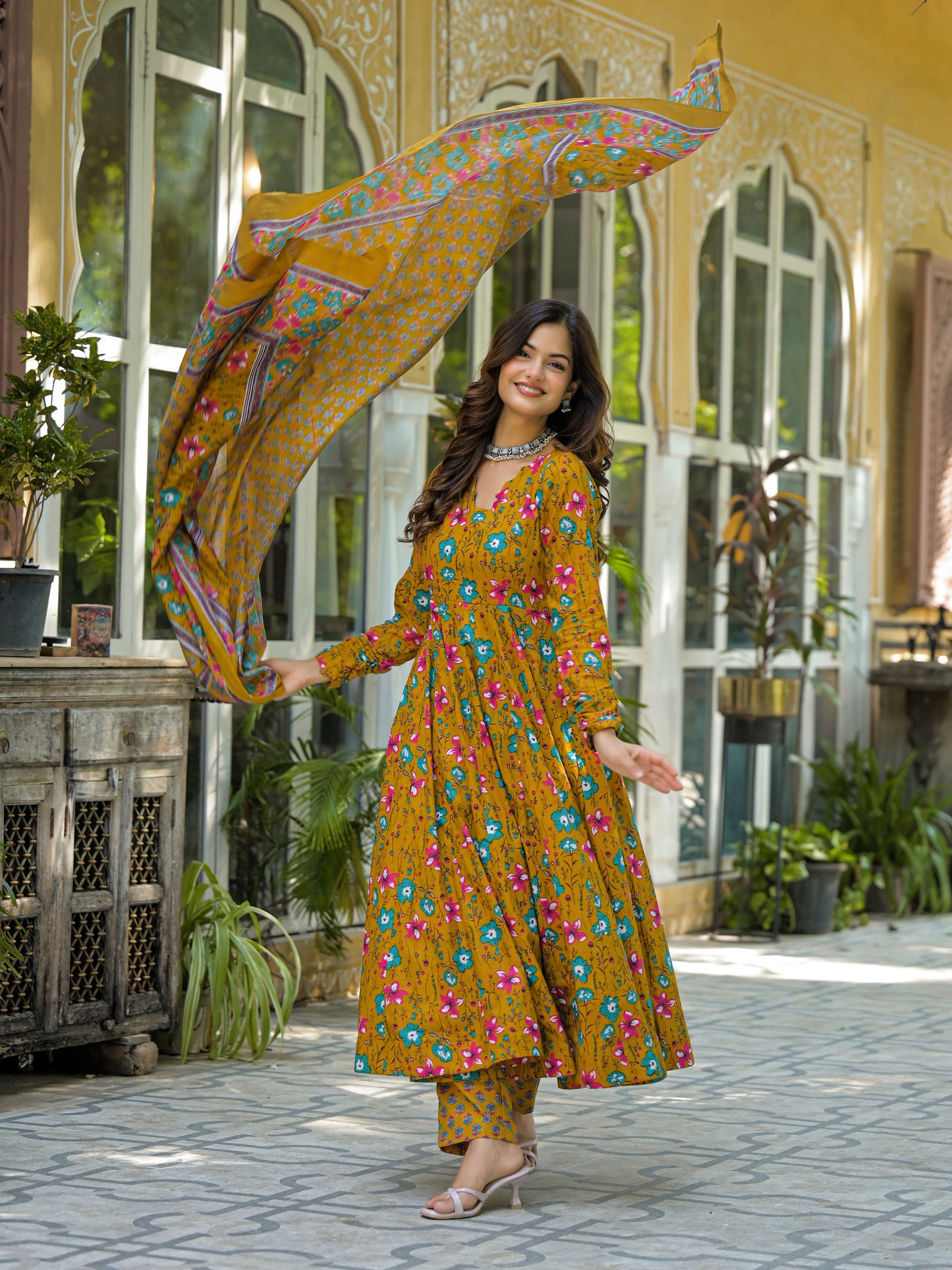 FALAK MUSTARD FLOWER COTTON SUIT SET