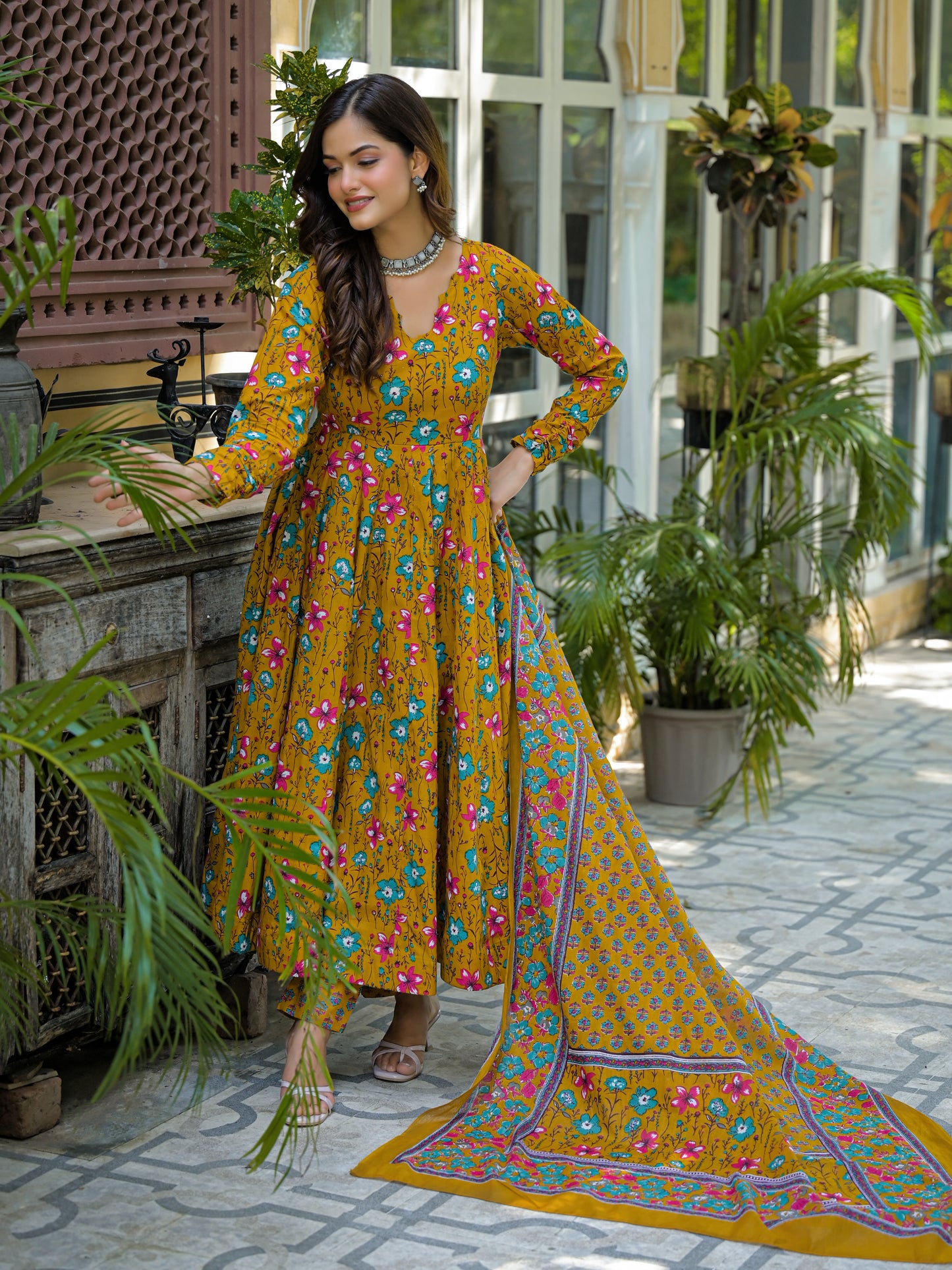 FALAK MUSTARD FLOWER COTTON SUIT SET