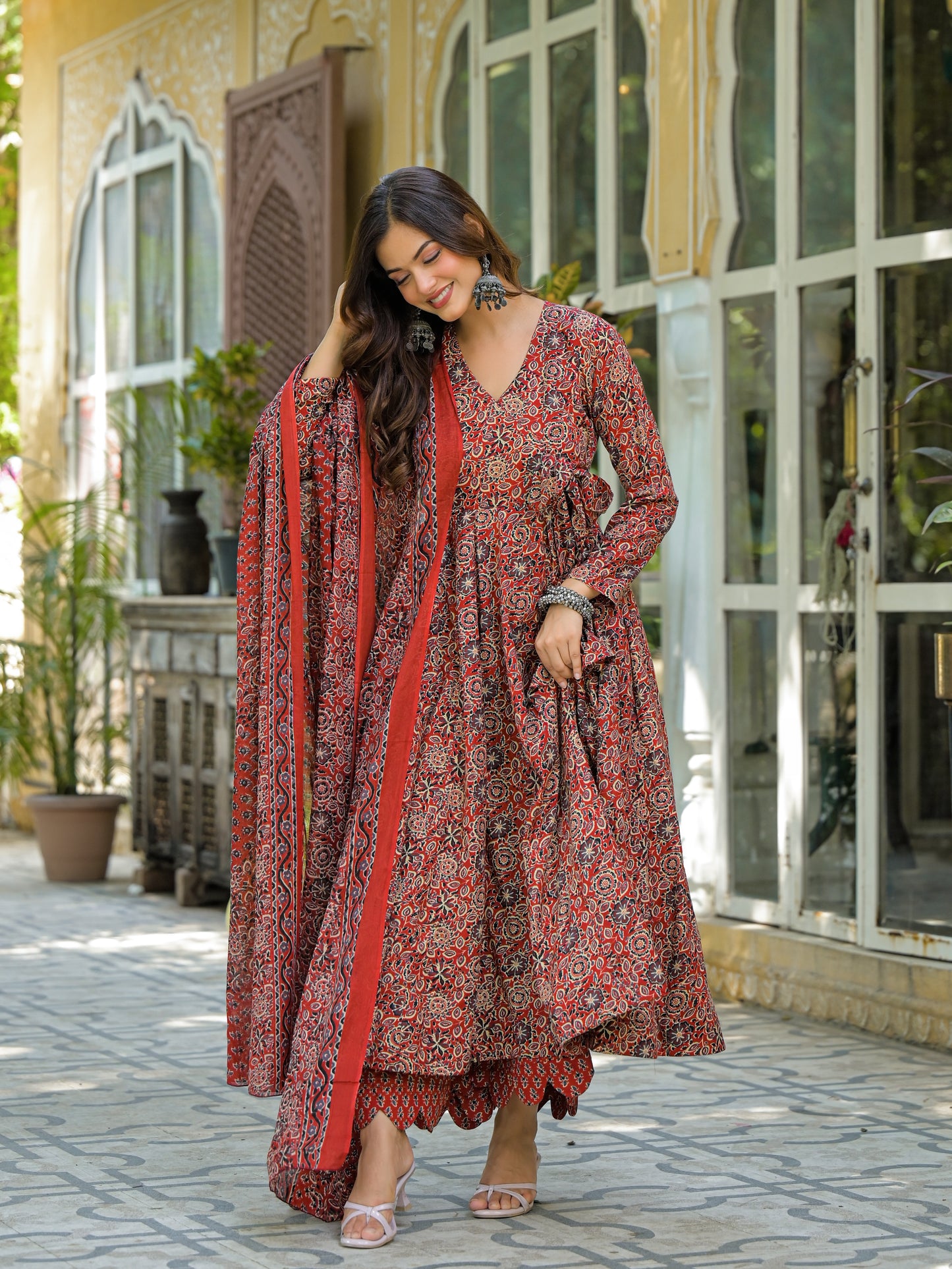 MABELINE MAROON COTTON SUIT SET