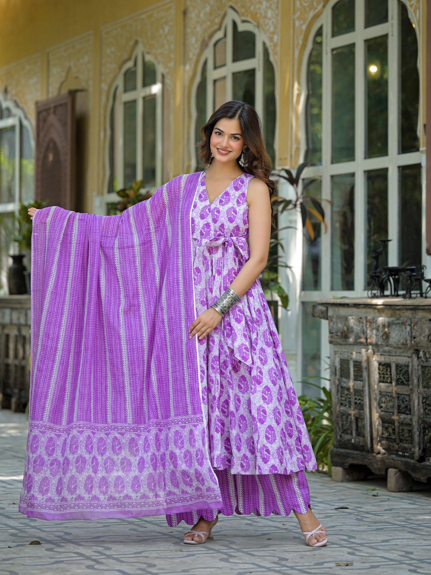 MIHIKA PURPLE LEAF COTTON SUIT SET