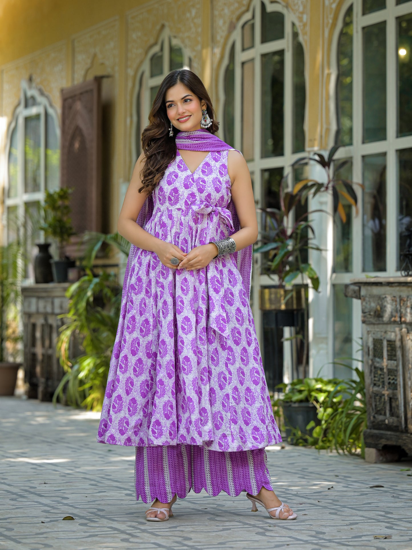MIHIKA PURPLE LEAF COTTON SUIT SET