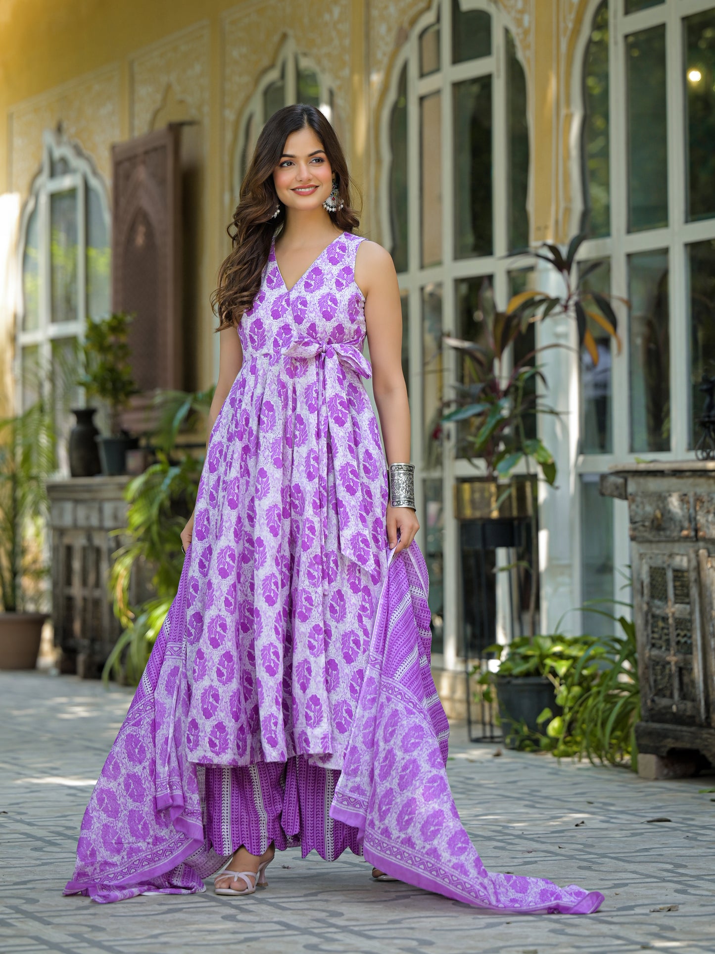 MIHIKA PURPLE LEAF COTTON SUIT SET